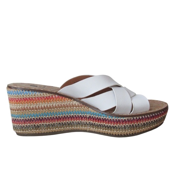 White Mountain Samwell Platform Wedge Sandals White 9.5 Boho Woven Colorful - Picture 1 of 11